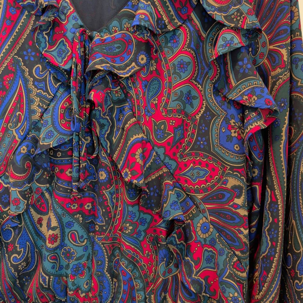 Ralph Lauren Women's Sz 6 Paisley Georgette Long Sleeve Tiered Maxi Dress Ruffle - Picture 3 of 8